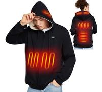 seenlast Sweat Chauffant, Sweat à Capuche Zippe Chauffé Veste chauffante Homme Femme avec Batterie Incluse 10000mAh, Manteau Chauffante avec 6 Zones de Chaleur et 3 Niveaux Température, Noir