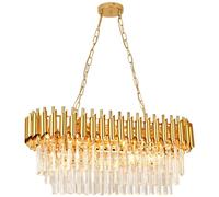 Seenvlog Modern Led Crystal Pendant Light Golden Crystal Chandelier Lights 3-Tier Raindrop Chandelier Light Fixture Flush Mount Ceiling Light for Dining Room Living Room Table Foyer,80cm*30cm E14x8…
