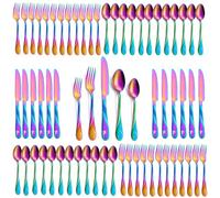 Seeshine Arco Iris Lot de 60 couverts en acier inoxydable pour 12 personnes avec fourchette, couteau et cuillère, passe au lave-vaisselle