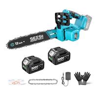 SEESII 12 Pouces Électrique Tronçonneuse avec 2×5.0Ah Batteries, Lubrification Automatique & Tension de Chaîne Sans Outil, Brushless Tronçonneuse pour Bois et Entretien du Jardin
