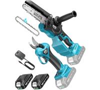 SEESII 2-en-1 Secateur Electrique sans Fill & 6 Pouces Mini Tronconneuse | Mini Tronconneuse a Batterie avec 2 * 2000 mAh Batteries, Coupe BrancheElectrique Kit Outil de Jardin Moteur