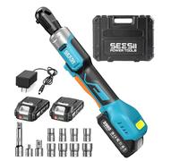 Seesii 3/8 liquet électrique, 80 Nm 21V Max & 2×2,0 Ah batteries, 0-300 tr/min Jeu de clés à cliquet sans fil comprenant jeu de douilles 10 à 17 mm, adaptateurs 1/4" & 1/2" et rallonge de 3"