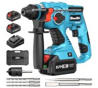 Seesii 4-in-1 Marteau Perforateur Sans Fil: Energie de Frappe 2,1 J, Moteur Sans Balais, Poignée Anti-vibrations, Eclairage LED, Avec 2 Batteries 4,0 Ah, 3 Forets SDS-Plus et 2 Burins Dans un Coffret