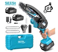 SEESII 6 ''Mini tronçonneuse sans fil 15.2 cm scie électrique Rechargeable travail du bois scie d'élagage de jardin pour Makita 18V batterie broche 8in 2-battery 4.0Ah