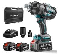 Seesii Clé à Chocs Sans Fil 1600Nm, 3/4'' Boulonneuse a Choc Electrique avec Deux Batteries 10000mAh 18V, Boîte de Vitesses à 3 Vitesses, Adaptateur de Foret 3/4" à 1/2", 34mm Douilles