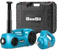 SEESII Hydraulique 5 tonnes, 12V Cric électrique Voiture Kit (Portée de Levage 17,7 Pouces) - Hydraulique 3en1 avec Clé à Chocs et Gonfleur - Cric Sol pour SUV/Pick