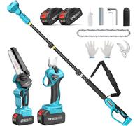 SEESII Kit combiné 4-en-1 tronçonneuse mini sur perche et taille-haies, taille-branches, 6 pouces, sans fil, perche télescopique, avec 2 batteries 4000 mAh