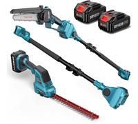 SEESII Kit combiné 6-en-1 : scie à perche sans fil et taille-haie, cisaille à gazon, mini-tronçonneuse électrique avec rallonge de 2,5 m, taille-haie et cisaille à gazon pour batterie Makita 18V with