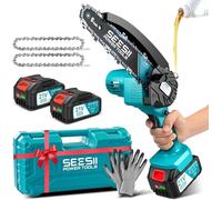 SEESII Mini Tronçonneuse à Batterie 2x4000mAh, 6 Pouces Tronçonneuse Électrique sans Fil avec Injecteur de Lubrifiant et Chaîne de Remplacement, Mini Scie à Chaîne Électrique pour Jardin, M6 Pro