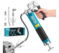 Seesii Pompe a Graisse Manuelle 8000 PSI Améliorée avec Adaptateur à 90° | Kit Complet avec Raccord Rapide, Embouts, Adaptateur 90°, Tuyau Flexible et Tuyau Rigide pour Voitures, Tracteurs et Bateaux
