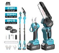 Seesii - poteau télescopique sans balais 3 en 1, ciseaux à branches hautes, tronçonneuse électrique, outils de taille de jardin pour Makita, broche de batterie 18V with 2X4.0Ah
