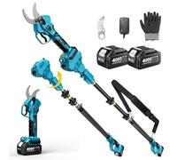 SEESII Sécateur Électrique Avec Perche, Coupe Max 45 mm, 2-en-1 Sécateur Électrique Sans Fil Télescopique, Portée Totale 4,5 m, 2 * 4,0Ah Batteries, Lame SK5, Jardin/Arbres/Fleurs PS041Pro