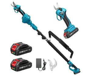 Seesii Secateur electrique avec Perche, Portée de 4,6 m, Secateur Telescopique Electrique & Sécateur à Batterie 2-en-1, 33 mm Sécateur Électrique sans fil, 2x2.0 Ah Batteries, 600 W Moteur Sans Balai
