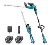 SEESII Taille Haie Électrique 2 en 1, Taille-Haies avec Lame Double de 53 cm, Portée Maximale de 2,6 m, Capacité de Coupe de 18 mm, 2 Batteries de 4,0Ah, Convient pour Jardin, Arbres et Arbustes