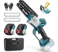 SEESII Tronçonneuse mini à main 15 cm, moteur sans balais, 2 batteries 4000 mAh, utilisation à une main, huileur automatique, compatible avec la batterie Makita 18 V, tronçonneuse électrique pour bois