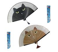 SeeSky Lot de 2 éventails pliables avec cadre en bambou et visage en soie, motif papillon et fleurs de cerisier pour se rafraîchir, cadeaux de fête, cadeaux de mariage noir/marron