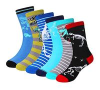 SEEYAN Chaussettes pour garçons, chaussettes fantaisies amusantes en coton, motif craquant de dinosaure, espace, requin, lot de 6 paires, 9-13 ans