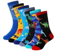 SEEYAN Chaussettes pour garçons, chaussettes fantaisies amusantes en coton, motif craquant de dinosaure, espace, requin, lot de 6 paires, 9-13 ans