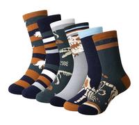SEEYAN Lot de 6 paires de chaussettes amusantes en coton pour garçon Motif dinosaure et requin, 6 paires de dinosaures fossiles, 9-13 ans