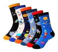 SEEYAN Lot de 6 paires de chaussettes amusantes en coton pour garçon Motif dinosaure et requin, Espace 6 paires, 9-13 ans