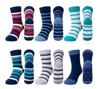 SEEYAN Lot de 6 paires de chaussettes antidérapantes pour enfants, garçons et filles, épaisses, moelleuses, chaudes et douces, 6 paires de rayures, 8-12 ans