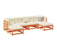 Seeye Créez un espace extérieur confortable avec l'ensemble de canapés de terrasse 6 pièces, bois de pin massif, coussins confortables, finition marron ciré