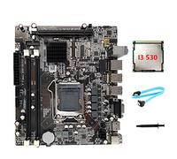 Sefdrert Carte mère H55 LGA1156 compatible avec processeur I3 530 I5 760 Series CPU DDR3 + processeur I3 530 + câble + graisse thermique