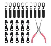 Sefdrert Kit de Réparation Fermeture Éclair 21 Pièces, Curseur de Remplacement Fermeture Éclair, Tirettes de Fermeture Éclair et Pince D'Installation,Outil pour Réparer Vestes et