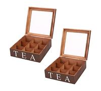 Sefdrert Lot de 2 boîtes de rangement carrées en bois avec 9 compartiments et couvercle transparent