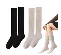 SEFIRST 2 Pièces Chaussettes Hautes Montantes Femme Filles, Chaussettes Décontractées Extra Longues, Souples Chaussette Empilées Montantes Tricotées Chaussette de Bottes, Noir Kaki