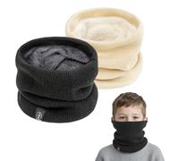 SEFIRST 2 Pièces Tour de Cou pour Enfant, Polaire Cache Cou, Gaiter Masque Cagoule Cache-Cou Hiver écharpe Coupe-Vent Ski Élastique Épais Snood pour Moto Ski Marche Course Voyage, Noir Beige