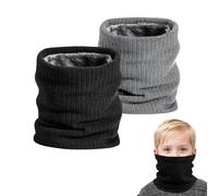 SEFIRST 2 Pièces Tour de Cou pour Enfants, Polaire Cache Cou, Gaiter Masque Cagoule Cache-Cou Hiver écharpe Coupe-Vent Ski Élastique Épais Snood pour Moto Ski Marche Course Voyage, Noir et Gris Clair