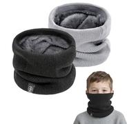 SEFIRST 2 Pièces Tour de Cou pour Enfants, Polaire Cache Cou, Gaiter Masque Cagoule Cache-Cou Hiver écharpe Coupe-Vent Ski Élastique Épais Snood pour Moto Ski Marche (Noir, Gris, Taille unique)