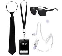 SEFIRST 5 Pcs MIB Agent Costume Accessoires, Men in Black Deguisement, Ensemble de Costumes de Services Secrets Accessoires, Costumes d'espions pour Hommes Femmes Enfants pour Fête d'Halloween Cosplay