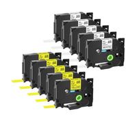 SEFNPOME 10pcs 9-24 mm Noir sur Blanc et Noir sur des Bandes d'étiquette Jaune Compatible avec Une Utilisation Compatible avec TZE-231 TZ241 641 251 631 651 Compatible avec Les imprimantes