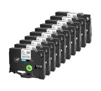 SEFNPOME 10pk 6-24 mm Tapis d'étiquette d'ID Flexible Compatible Compatible avec Les imprimantes TZ-FX221 FX631 FX131 TZE-FX231(Black on White)