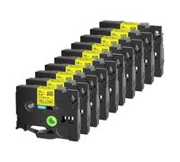SEFNPOME 10pk 6-24 mm Tapis d'étiquette d'ID Flexible Compatible Compatible avec Les imprimantes TZ-FX221 FX631 FX131 TZE-FX231(Black on Yellow)