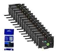 SEFNPOME 15pk 6/9/12/18/24 mm Tze-231 Black on White Tapes d'étiquette Compatible avec Les modèles d'étiquette Tze-241 335 131 TZ 631(Gold on Black)