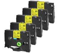 SEFNPOME 5pk 6/9/12/18/24 mm Tapes ID Flexibles compatibles avec FX 231 FX221 FX211 FX631 FX131(5PK Black on Yellow)