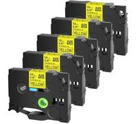 SEFNPOME 5pk ID Flexible Laminat 12 mm Tapis d'étiquette Compatible Noir sur Une Cassette de Cartouche Jaune Compatible avec Les imprimantes d'étiquette
