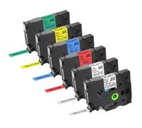 SEFNPOME 6pcs Impression Noire sur Bande Transparente en Blanc Rouge Bleu Jaune Vert 047 Pouces Compatible avec TZ tze 131 231 431 531 631 731