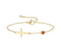 SEFORICO Armband en Or Femme Juwel Pierre de Naissance Avril, Croix & Chaine Ajustable - Cadeau Anniversaire pour Elle, Délicat Idéal pour Amie/Soeur/Fille