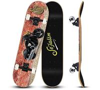 Sefulim 31 x 8 Pouces Ensemble Complet de 7 Couches érable Canadien Double kickboard concave Cruiser Stunt Skateboard pour garçon Fille Adolescent Adulte débutant(Mur de Moto)