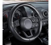 SEG Direct Couvre Volant de Voiture de Petite Taille pour Prius Civic Camaro Spark Rogue Mini Smart Audi avec 35.5-36cm De Diamètre Extérieur en Cuir avec Motif en Fibre De Carbone Noir