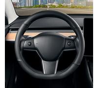 SEG Direct Couvre Volant de Voiture en Forme de D 35,5-36 cm, Housse de Volant à Fond Plat, Cuir Microfibre, Noir