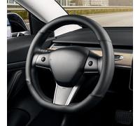 SEG Direct Couvre Volant de Voiture en Forme de D 37-39 cm, Housse de Volant à Fond Plat, Cuir Microfibre, Noir