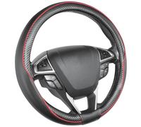 SEG Direct Couvre Volant Housse de Volant de Voiture en Cuir Microfibre avec Fibre de Carbone de Taille Standard 37-39 cm Noir Et Rouge