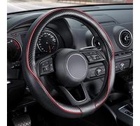 SEG Direct Couvre Volant Housse de Volant de Voiture en Cuir Microfibre avec Fibre de Carbone de Taille Standard 37-39 cm Noir Et Rouge