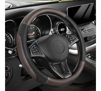 SEG Direct Couvre Volant Voiture, Taille Standard Moyenne 37-39 cm, Accessoires intérieurs Auto, Microfibre Cuir Noir et Marron foncé
