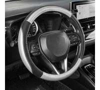 SEG Direct Couvre Volant Voiture, Taille Standard Moyenne 37-39 cm, Accessoires intérieurs Auto, Microfibre Cuir Noir et Argent